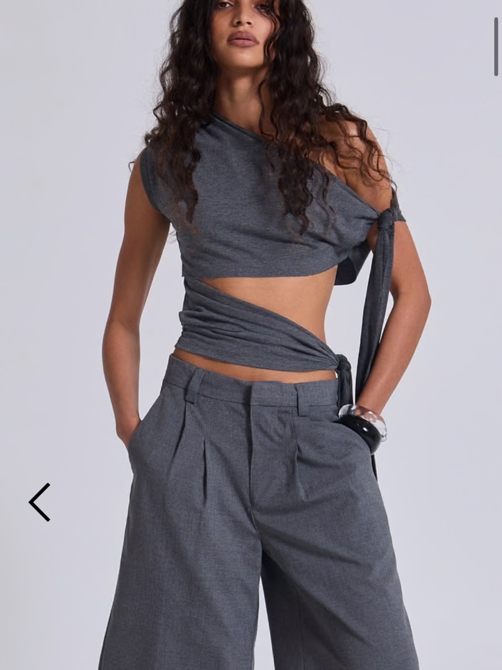 Jaded London Asymmetrical Wrap side tie Top in Gray